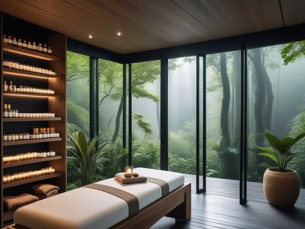 Spa ecológico en medio del bosque: tratamiento de belleza sostenible Persona disfrutando de tratamientos ecológicos en spa sostenible en medio de bosque verde