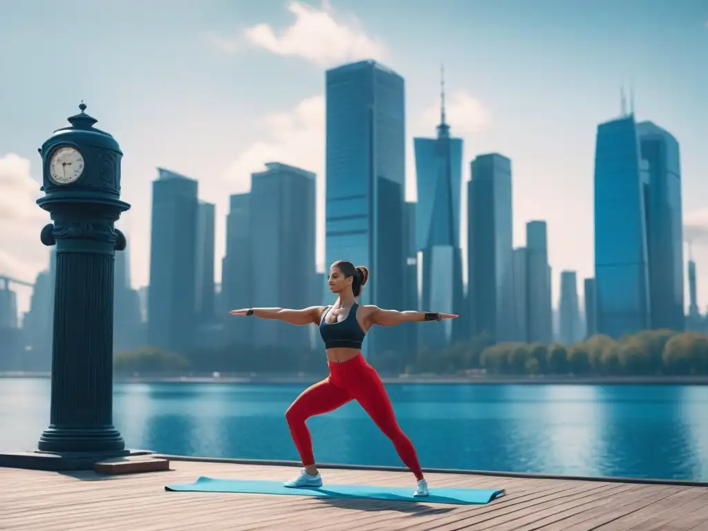 Estilo de vida activo y saludable en la ciudad: Yoga, pesas y jogging Personas activas de diversidad haciendo ejercicio en un parque con una ciudad moderna de fondo, representando vitalidad y quemadores de grasa efectivos diversidad