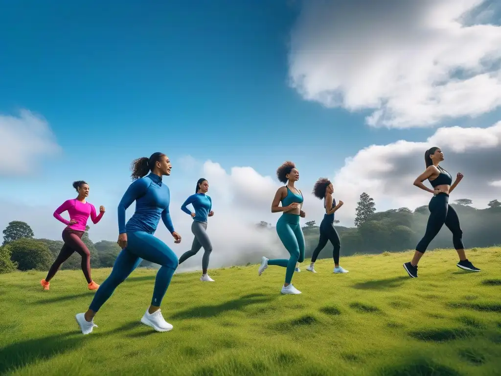 Vitalidad sostenible: diversidad en activewear Personas diversas en activewear sostenible, ejercitándose en un parque verde