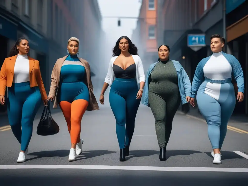 Moda adaptativa: diversidad y empoderamiento en la ciudad Personas diversas lucen con confianza ropa adaptativa para diversidad corporal en una ciudad moderna