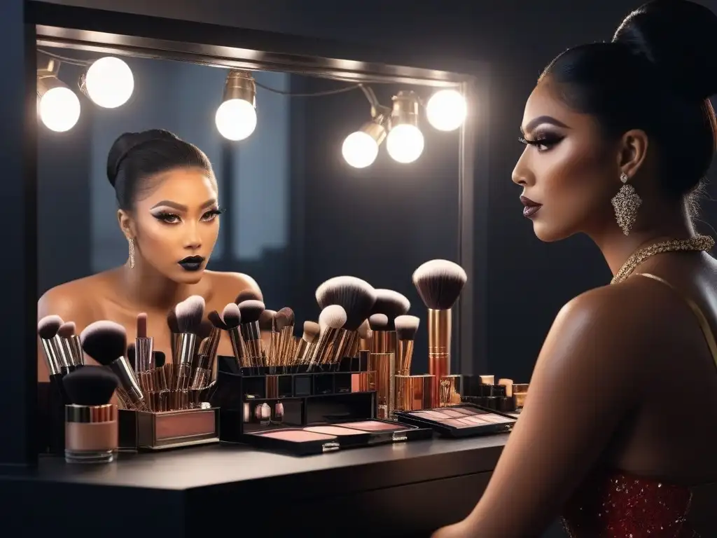 Maquillaje artístico: diversidad y autenticidad Personas diversas aplicando maquillaje con determinación frente al espejo