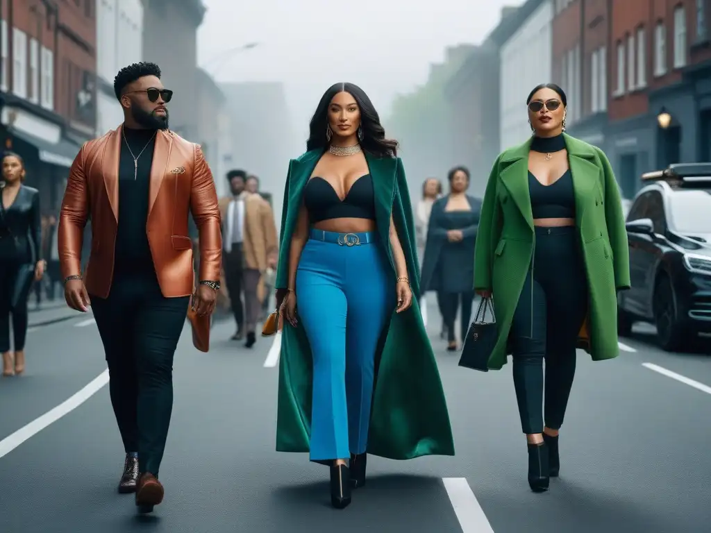 Moda inclusiva y sostenible en la ciudad moderna Personas diversas luciendo moda inclusiva para todas las tallas en la ciudad
