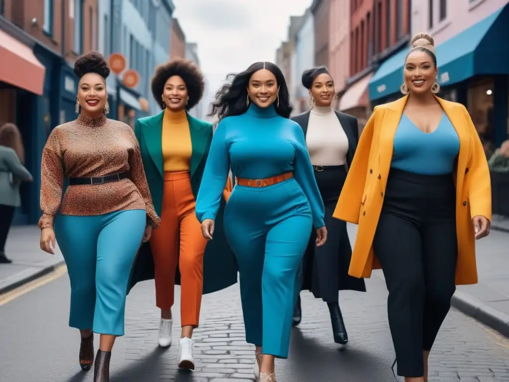 Moda inclusiva: diversidad y empoderamiento en la ciudad Personas de todas las edades y cuerpos sonrientes y seguras, luciendo ropa adaptativa para todos cuerpos mientras caminan por la ciudad