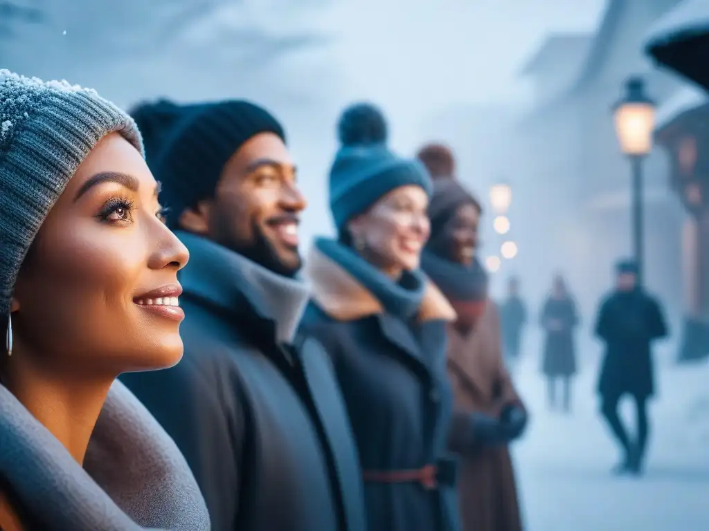 Rutina de skincare invernal: diversidad y sonrisas Personas aplicando productos esenciales cuidado piel invierno en ambiente acogedor y nevado