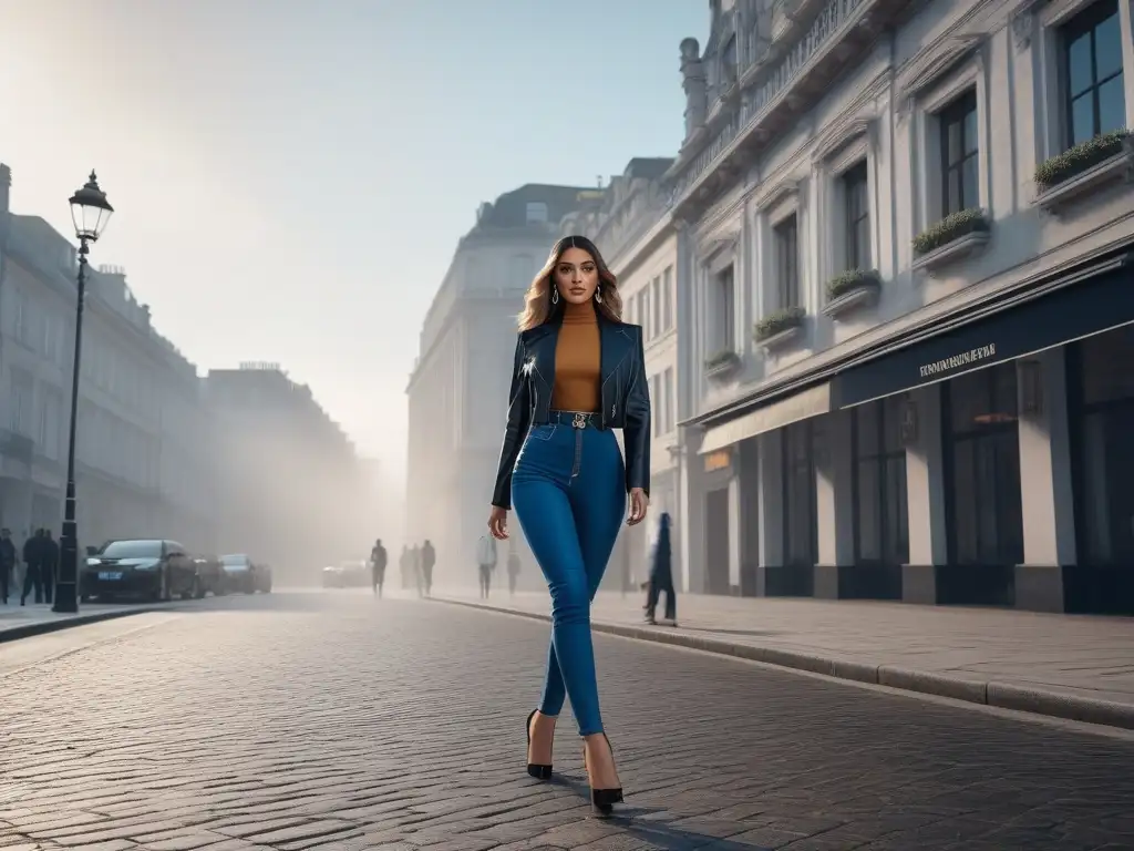 Elegancia urbana: influencer de moda deslumbra en la ciudad Influencer petite en la moda, empoderada y segura, destacando en la bulliciosa ciudad