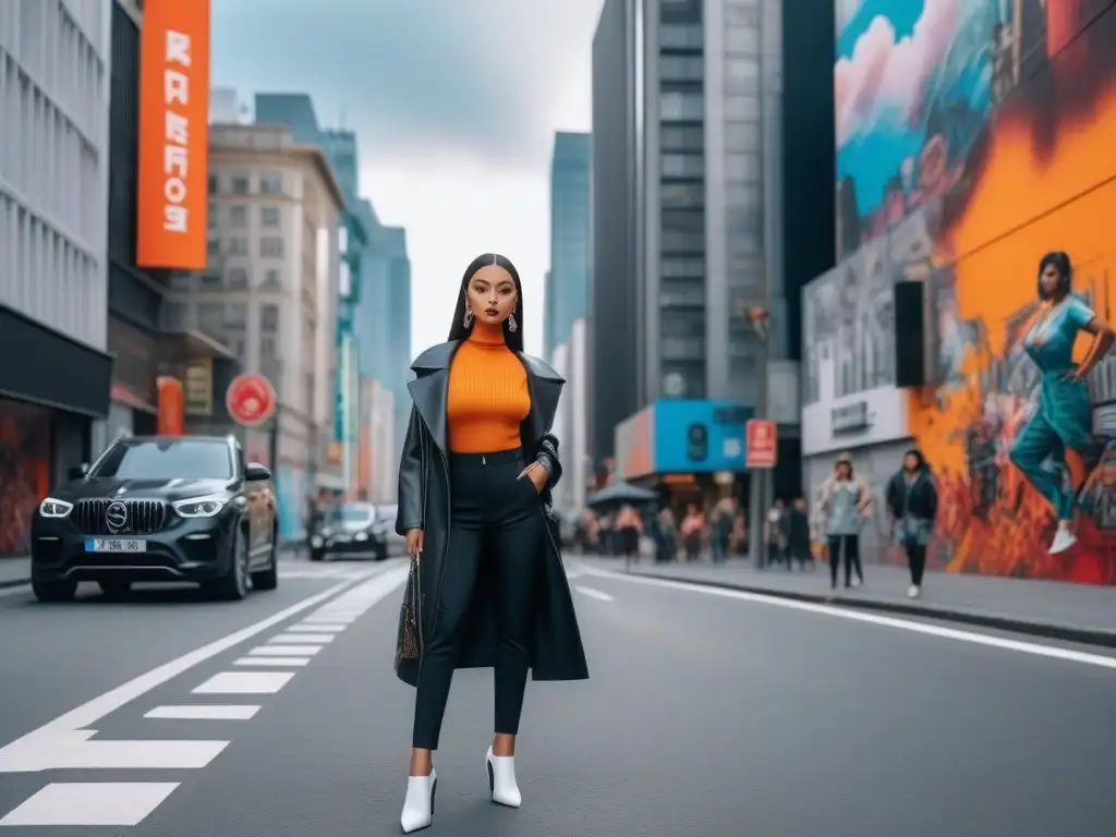 Influencer petite deslumbra en la ciudad con estilo único Influencer petite redefiniendo moda, camina segura por la ciudad con estilo único y chic