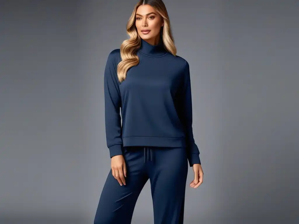 Conjunto de loungewear de lujo para altos: navy y gris Pijamas altos de loungewear: comodidad y estilo en un conjunto moderno y lujoso en tonos navy y gris charcoal, con un modelo alto y elegante