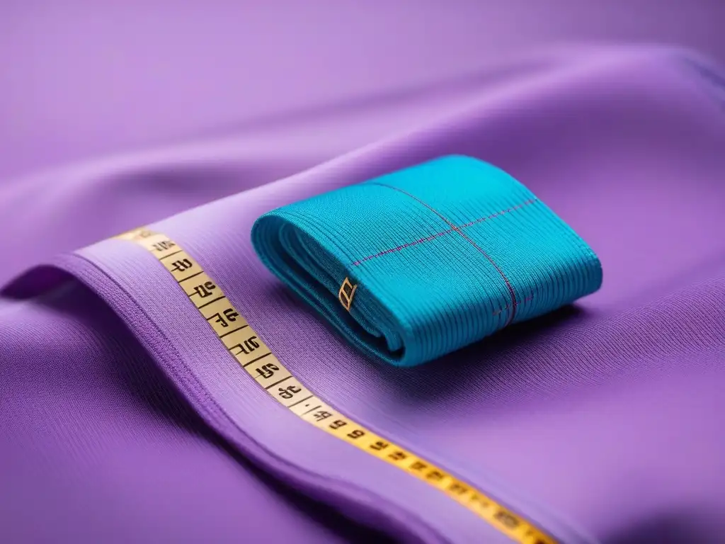 Medición precisa y calidad en moda para altos Una pila de ropa colorida y elegante para personas altas, con una cinta métrica de sastre, perfectamente planchada