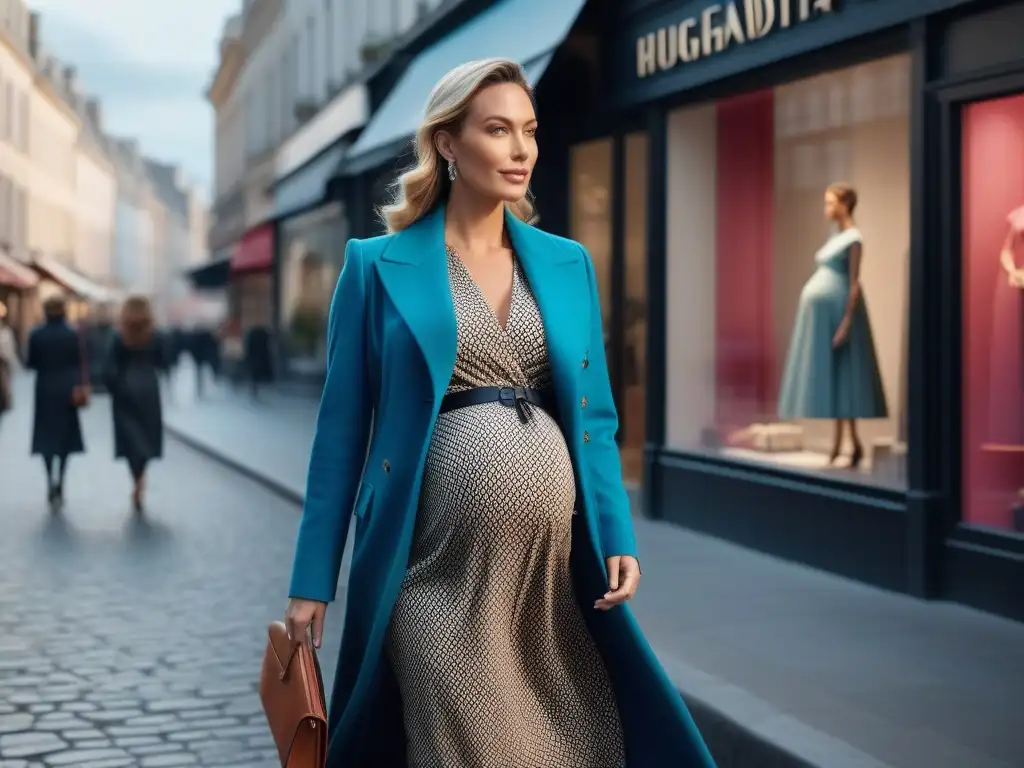 Maternidad elegante: mujer embarazada deslumbrante caminando por la ciudad Poderosa mujer embarazada caminando con estilo y confianza en la ciudad, combinando moda y maternidad
