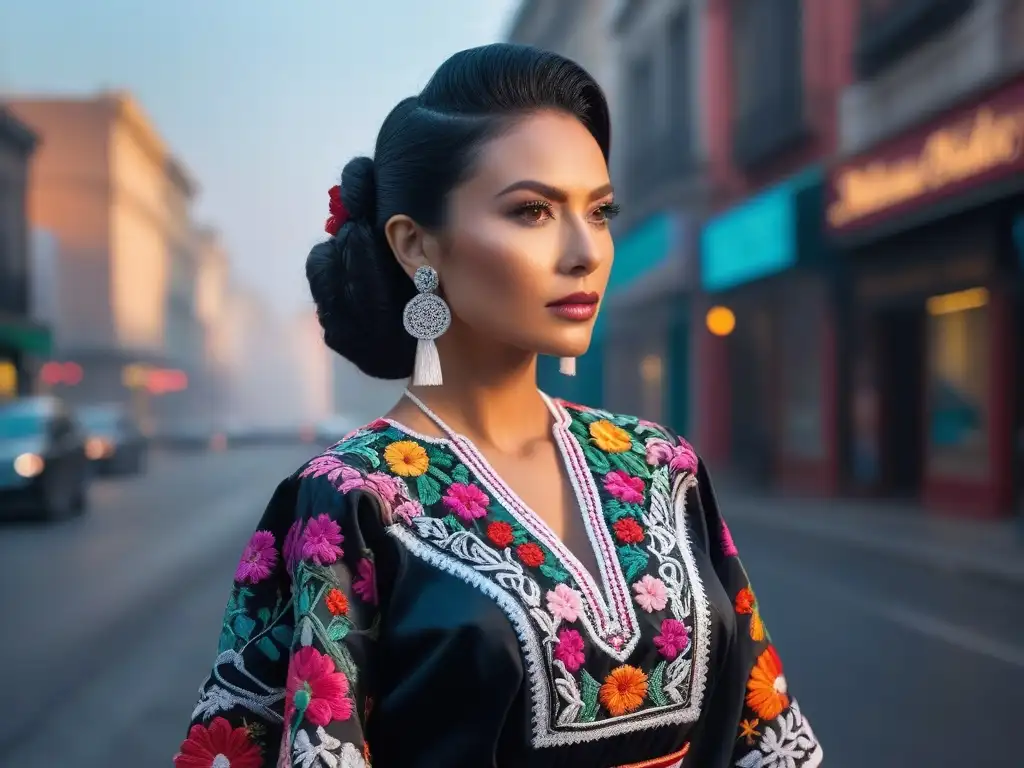 Huipil mexicano: fusión de tradición y modernidad en la moda urbana Prenda étnica de México en maniquí urbano, reflejo de la evolución de la moda mundial