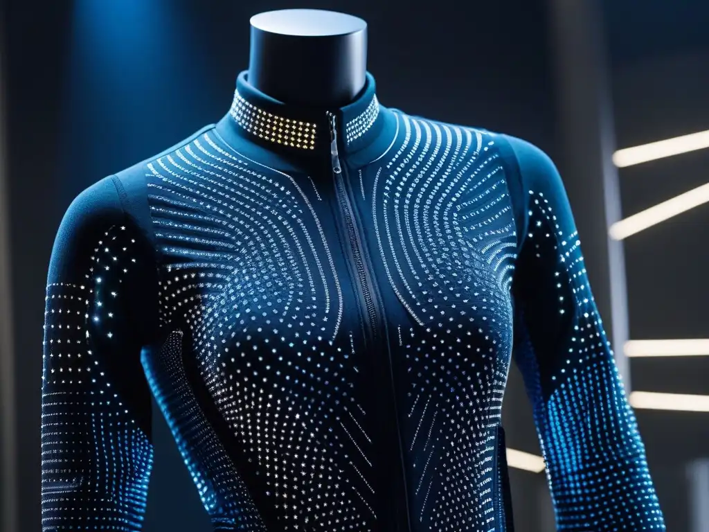 Vestimenta futurista con sensores avanzados Prenda futurista con sensores de salud integrados, combinando moda y tecnología de vanguardia