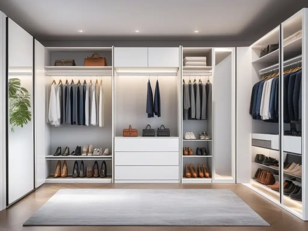 Armario moderno para guardarropa petite: diseño elegante y funcional Prendas multifuncionales armarios petite: Sistema moderno de organización con compartimentos espaciosos y elegantes para zapatos y ropa