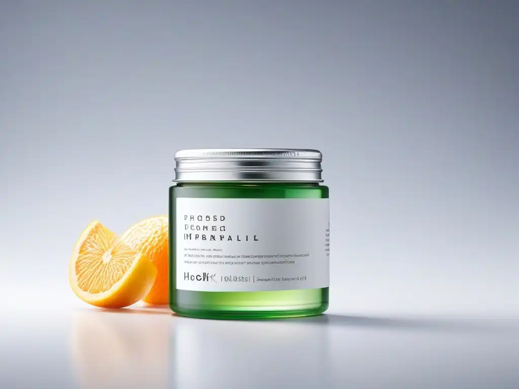 Suntuoso producto de belleza con ácido hialurónico, retinol y colágeno Un producto de belleza de alta gama con ingredientes como ácido hialurónico, retinol y colágeno en un elegante empaque moderno