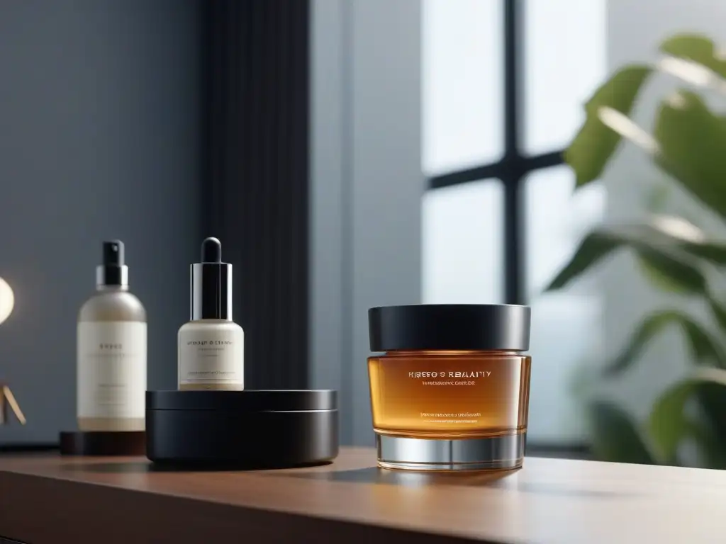 Producto ecológico de lujo: belleza sostenible en alta definición Productos belleza alta gama sostenibles en elegante tocador minimalista con luz natural