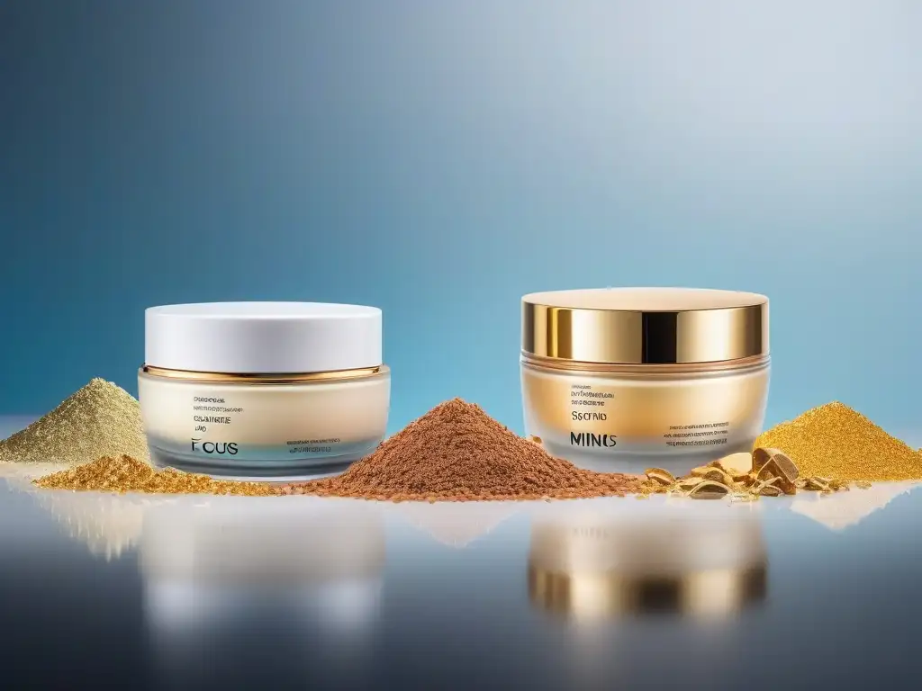 Comparación cremas: lujo vs Dos productos de belleza, uno lujoso y otro más accesible, destacando ingredientes