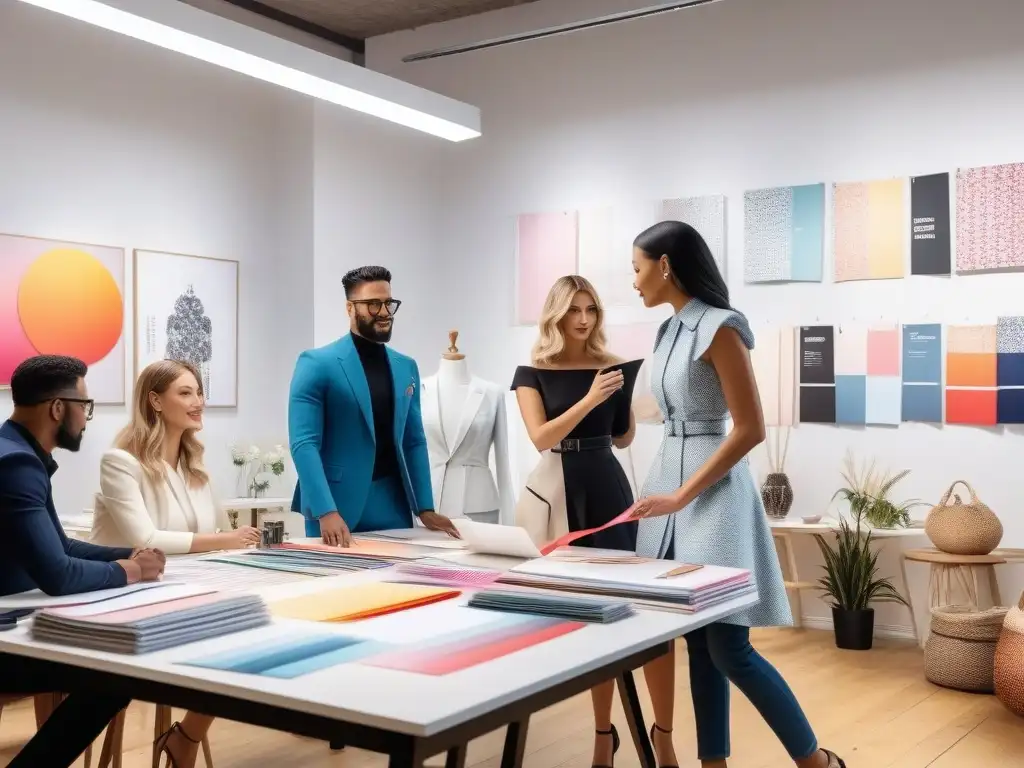 Seminario de moda inclusiva: creatividad y diversidad en acción Profesionales de la moda colaboran en un taller creativo, gestando ideas innovadoras para estrategias de marketing moda inclusiva éxito