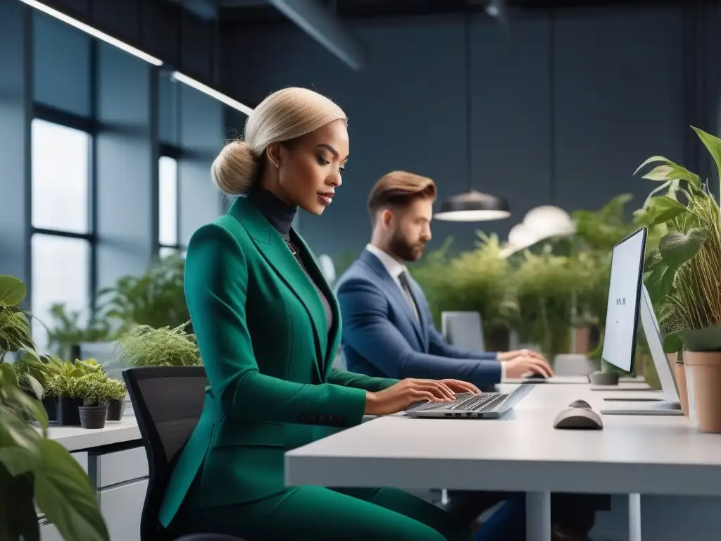 Oficina moderna: Profesionales diversos colaborando en un espacio innovador Profesionales colaborando en oficina moderna con ropa adaptativa para el trabajo