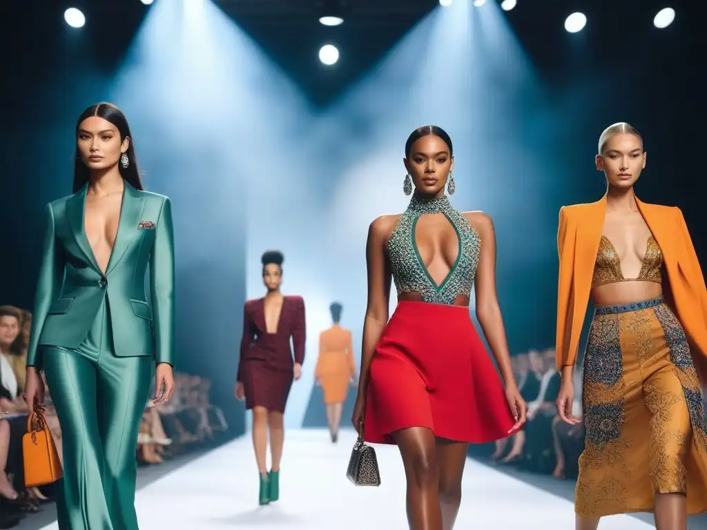 Desfile de moda diverso y vibrante: moda inclusiva en alta resolución Una propuesta de valor moda diversa: modelos únicos desfilando con confianza en una pasarela, exhibiendo estilos culturales vibrantes y contemporáneos