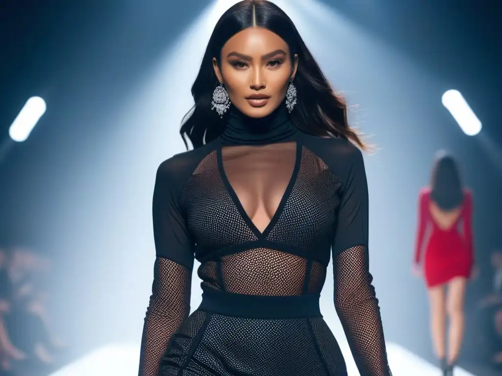Desfile de moda inclusivo con modelos diversos y estilos únicos Una propuesta de valor moda diversa: modelos diversos y elegantes en pasarela futurista con iluminación moderna