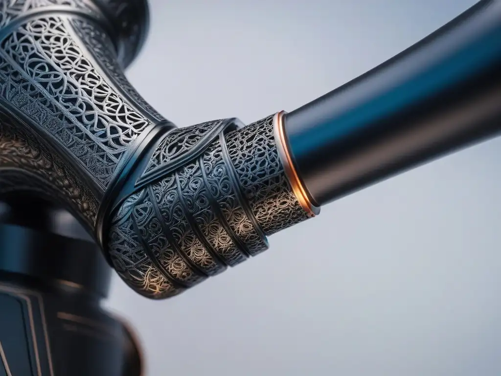 Prótesis moderna con diseño metálico innovador Una prótesis moderna con detallados patrones metálicos, fusionando moda y función
