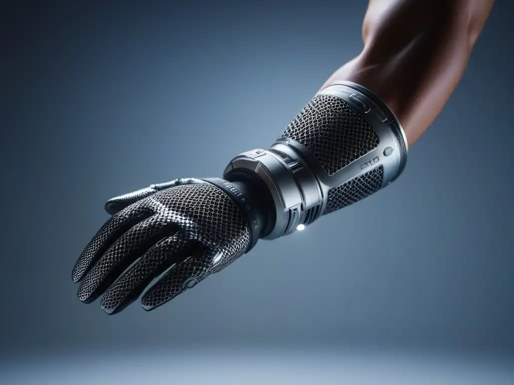 Prótesis moderna de alta tecnología: diseño innovador y elegante Prótesis moderna con detalles metálicos avanzados, destacando las innovaciones en moda adaptativa accesorios