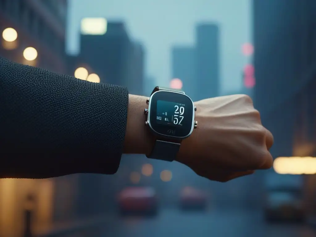Pulsera inteligente de diseño futurista para monitoreo de salud avanzado Pulsera inteligente de diseño futurista integrada en un look de moda urbana