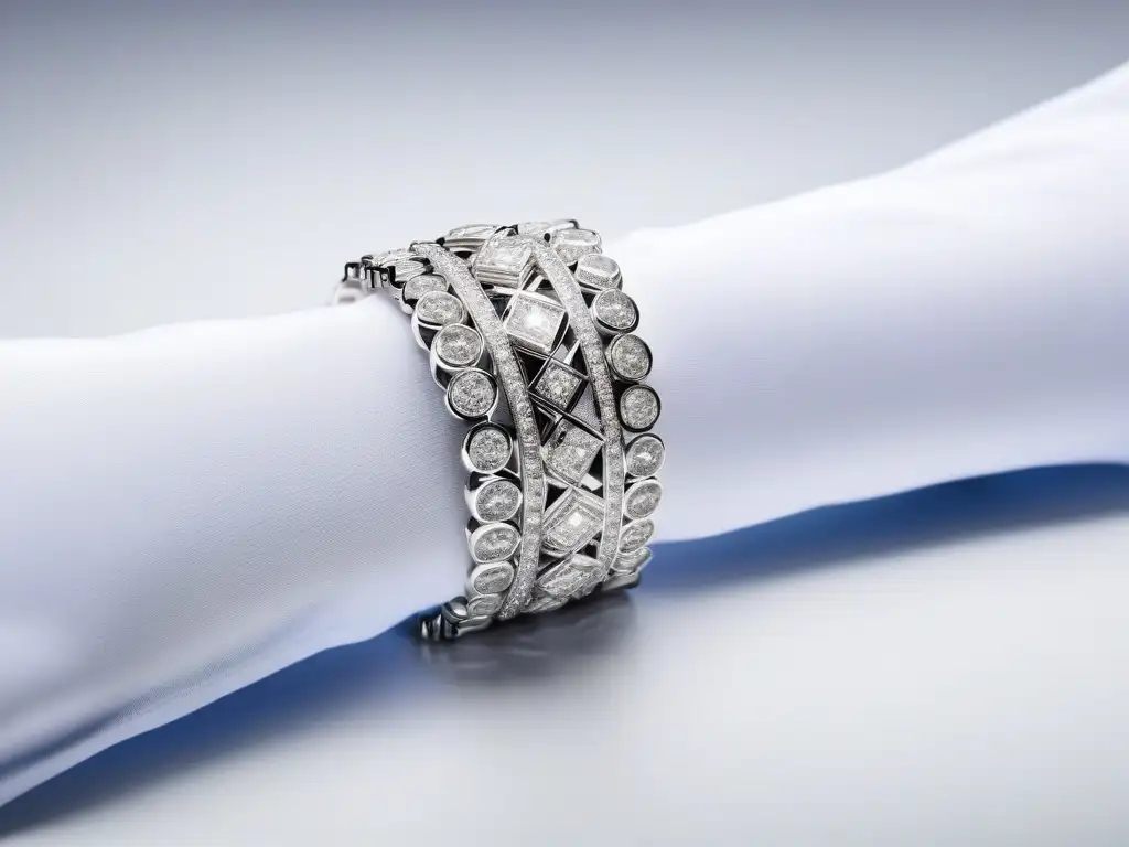 Pulsera de lujo con diamantes: elegancia y sofisticación Pulsera de lujo con diamantes brillantes sobre fondo blanco, perfecta para ocasiones especiales