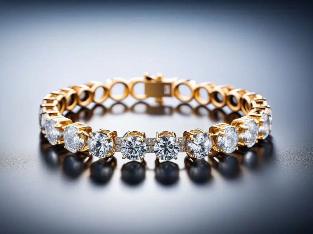 Exquisita pulsera de lujo con diamantes: detalle y brillo Una pulsera de lujo para ocasiones especiales, con incrustaciones de diamantes brillantes y un diseño elegante y detallado, sobre un fondo minimalista