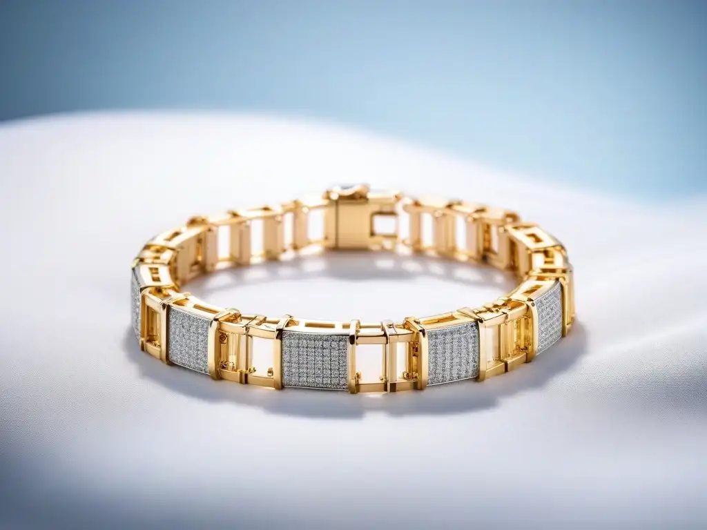 Exquisito brazalete de lujo en oro con diamantes Una pulsera de lujo para ocasiones, en oro brillante y diamantes deslumbrantes, sobre terciopelo y luz suave