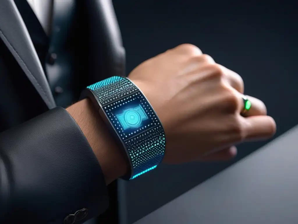 Pulsera tecnológica futurista con diseño de videojuego y moda de alta gama Pulsera de moda wearable con influencia de videojuegos: diseño futurista, LEDs inspirados en videojuegos y colores metálicos y neón