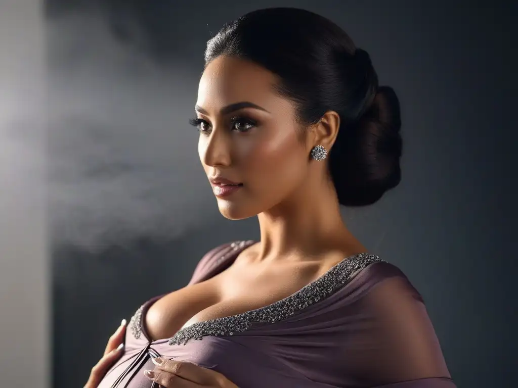 Belleza radiante para embarazadas: maquillaje seguro y elegante Una radiante mujer embarazada con maquillaje seguro y elegante, resplandece con un brillo natural y confianza