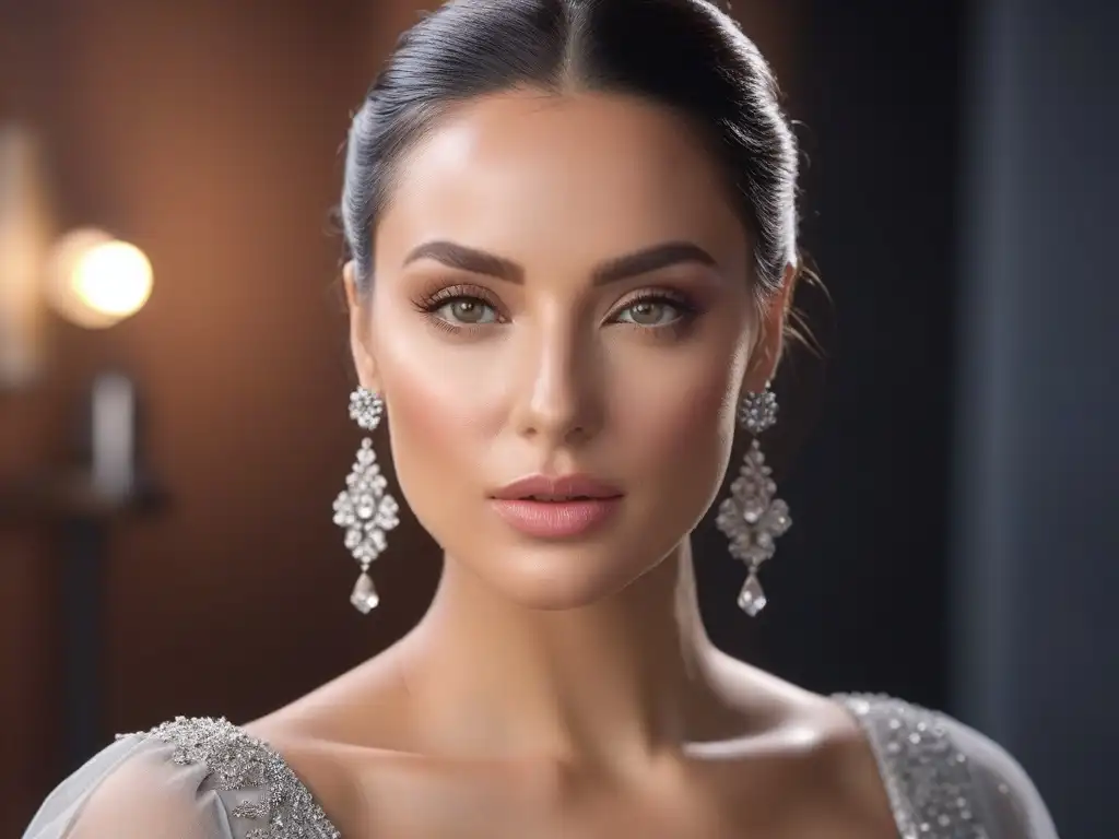 Radiante embarazada con piel perfecta en estudio de maquillaje Una radiante mujer embarazada con una piel impecable en un elegante estudio de maquillaje