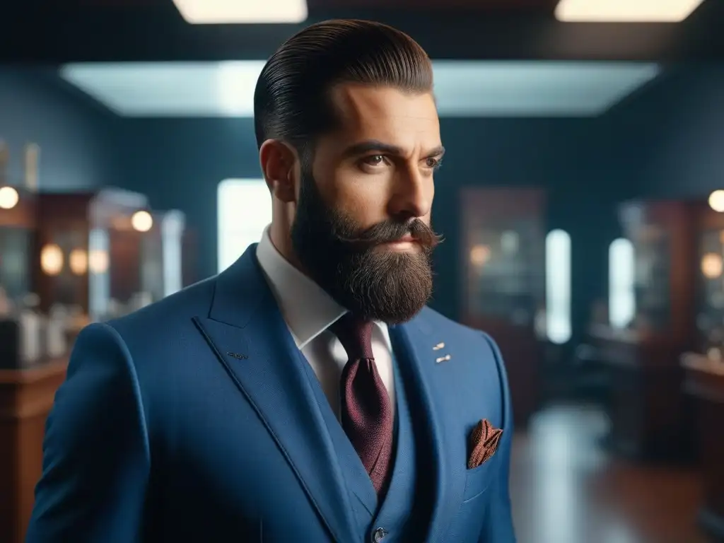 Barba perfecta en barbershop de lujo Un refinado caballero con barba impecable en una barbería elegante