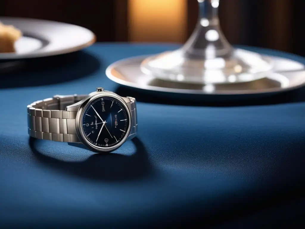 Reloj inteligente de lujo en elegante escenario de gala Reloj inteligente de alta gama en elegante mesa de gala