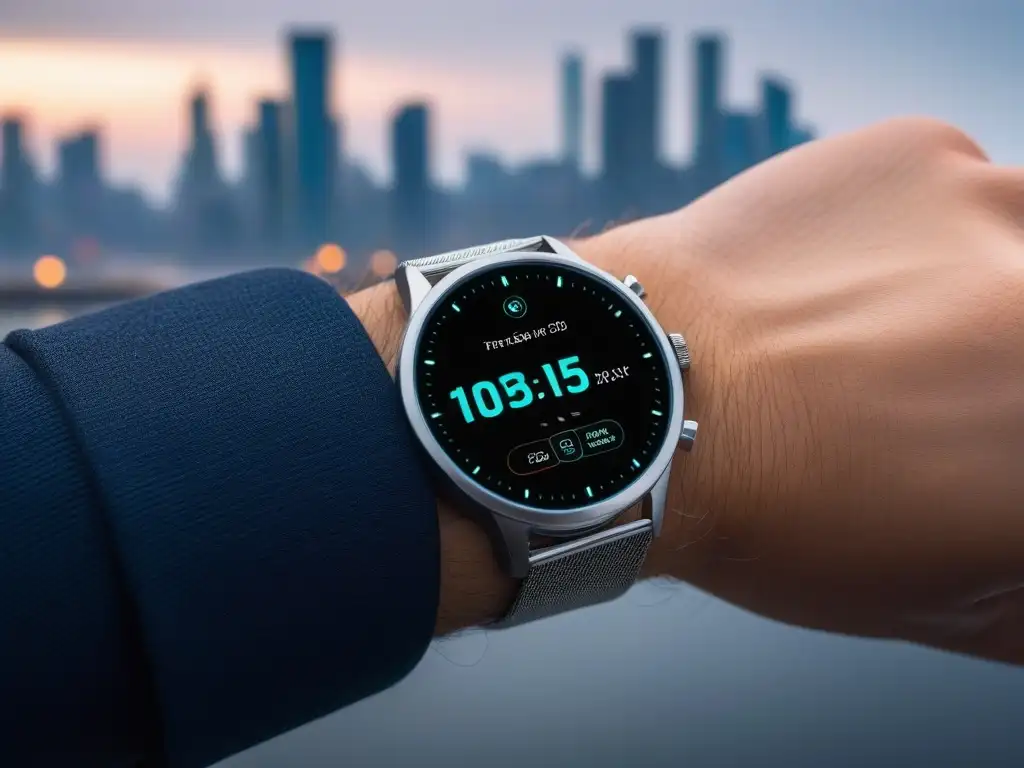 Smartwatch elegante con pantalla vibrante y seguimiento de salud avanzado Reloj inteligente elegante y moderno en muñeca delgada, con pantalla vibrante y elegante correa de acero inoxidable