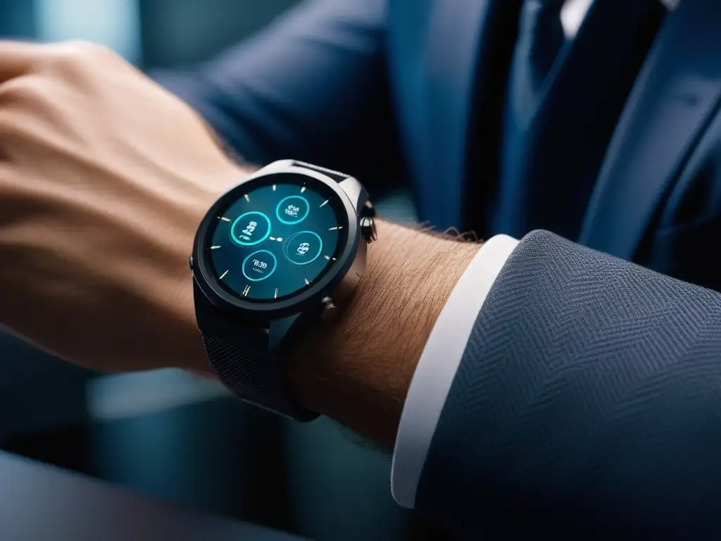 Diseño futurista de smartwatch con accesorios de lujo Un reloj inteligente futurista con accesorios de moda de alta gama inclusivos en un entorno exclusivo y sofisticado
