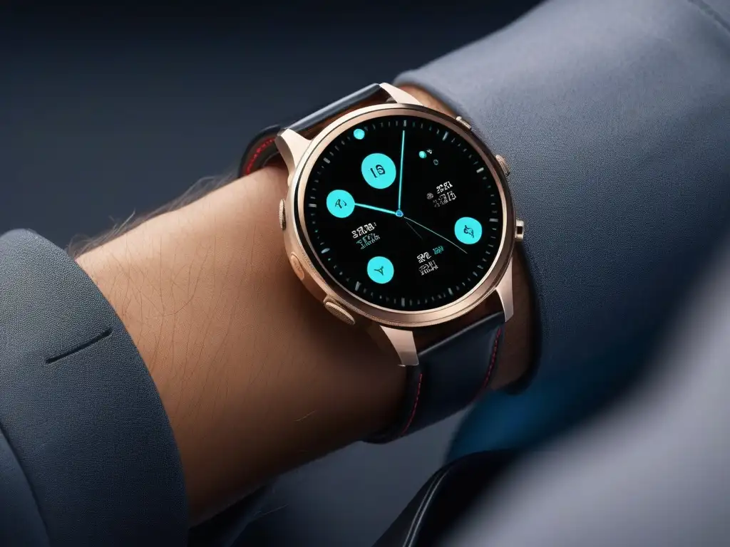 Smartwatch de lujo: fusión de moda y tecnología de vanguardia Un reloj inteligente futurista de alta gama con interfaz digital personalizable