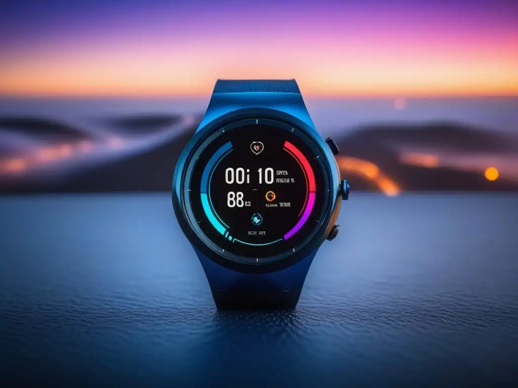 Smartwatch futurista con pantalla personalizable Un reloj inteligente futurista con diseño de alta gama, pantalla vibrante y seguimiento de salud