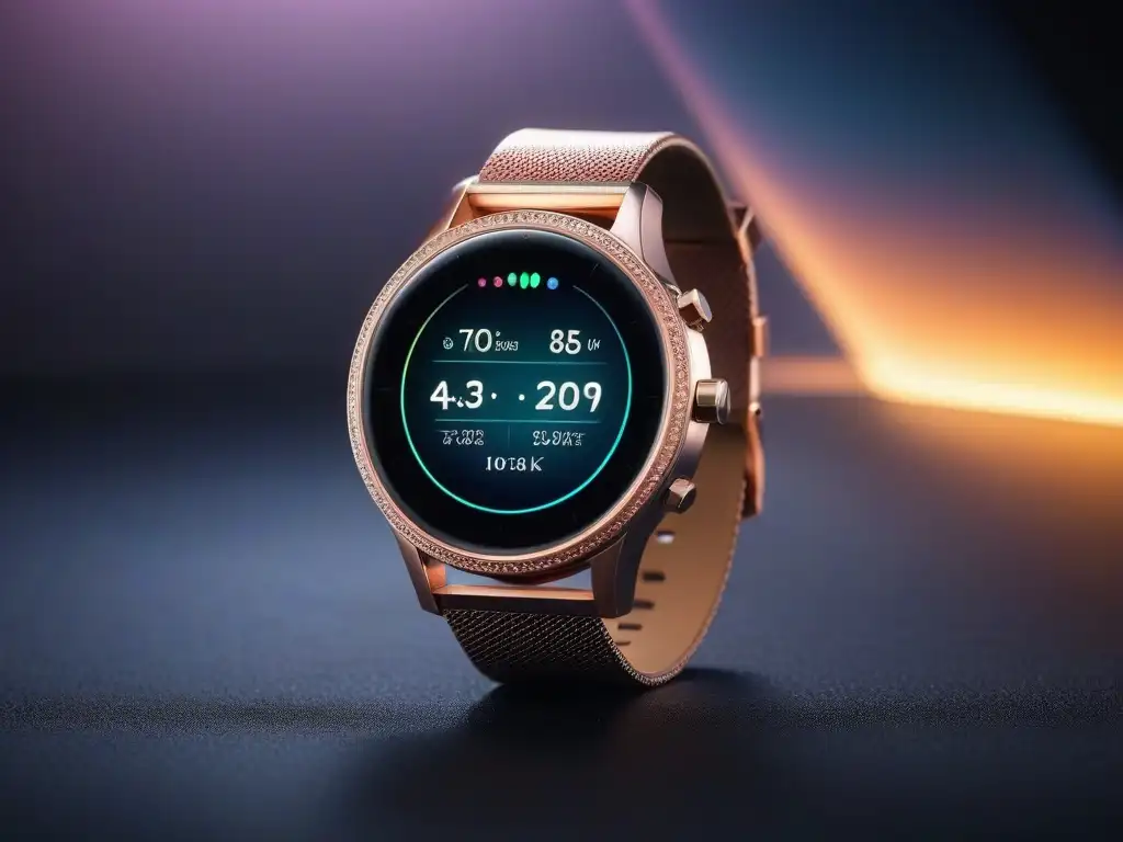 Reloj inteligente futurista: diseño elegante en holográfico Reloj inteligente futurista con diseño holográfico, banda rosa dorado
