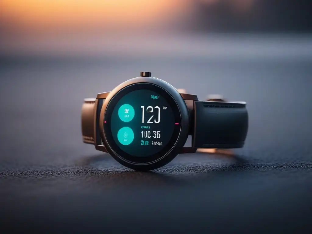Smartwatch futurista con pantalla vibrante y métricas de salud Un reloj inteligente futurista y elegante con pantalla vibrante de alta resolución mostrando métricas de salud