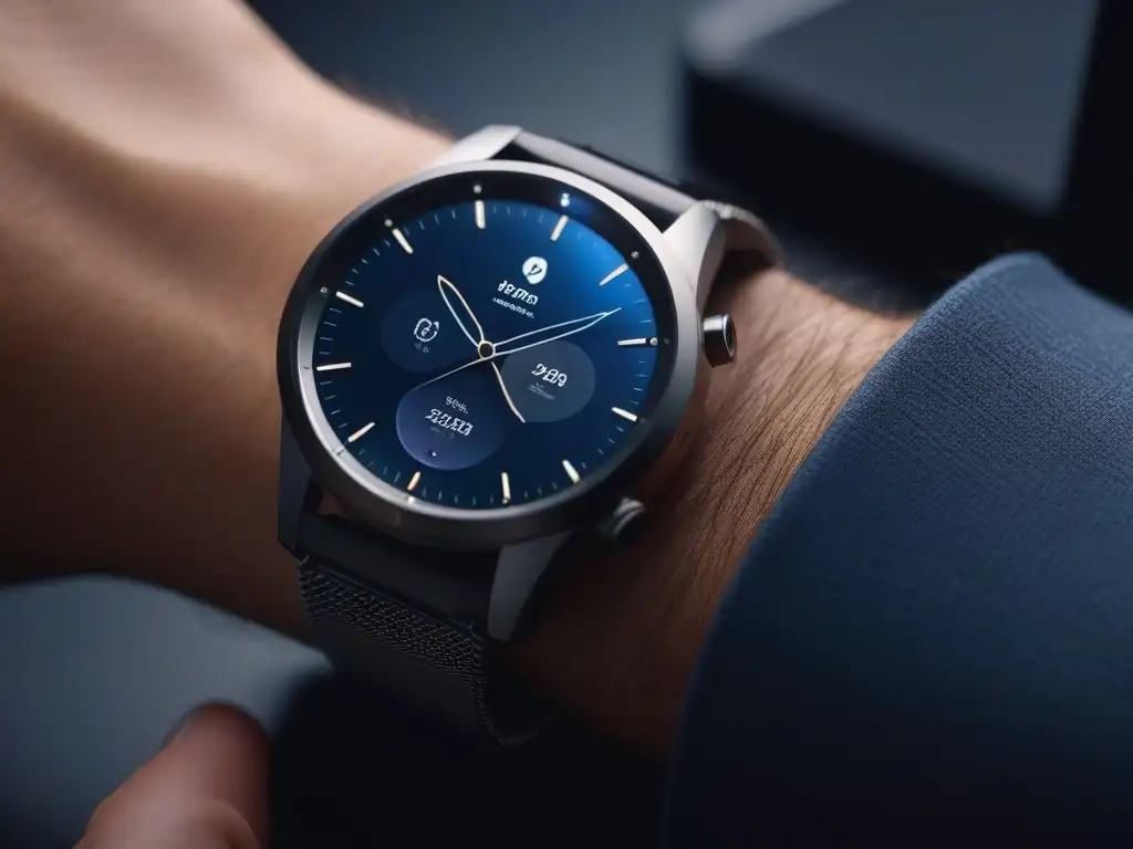 Smartwatch de titanio y cristal: lujo y tecnología Un reloj inteligente futurista de lujo con materiales premium, diseño elegante y tecnología de vanguardia, ideal para wearables premium para vestir