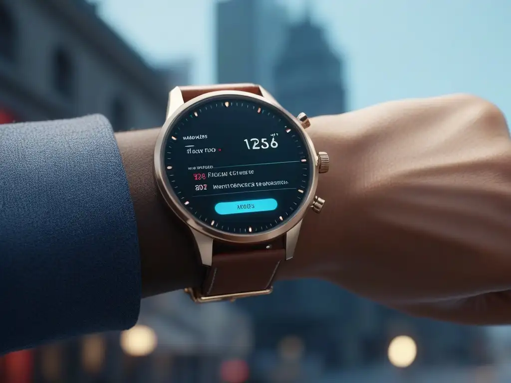 Smartwatch futurista con recomendaciones de moda personalizadas Un reloj inteligente futurista con recomendaciones de moda personalizadas
