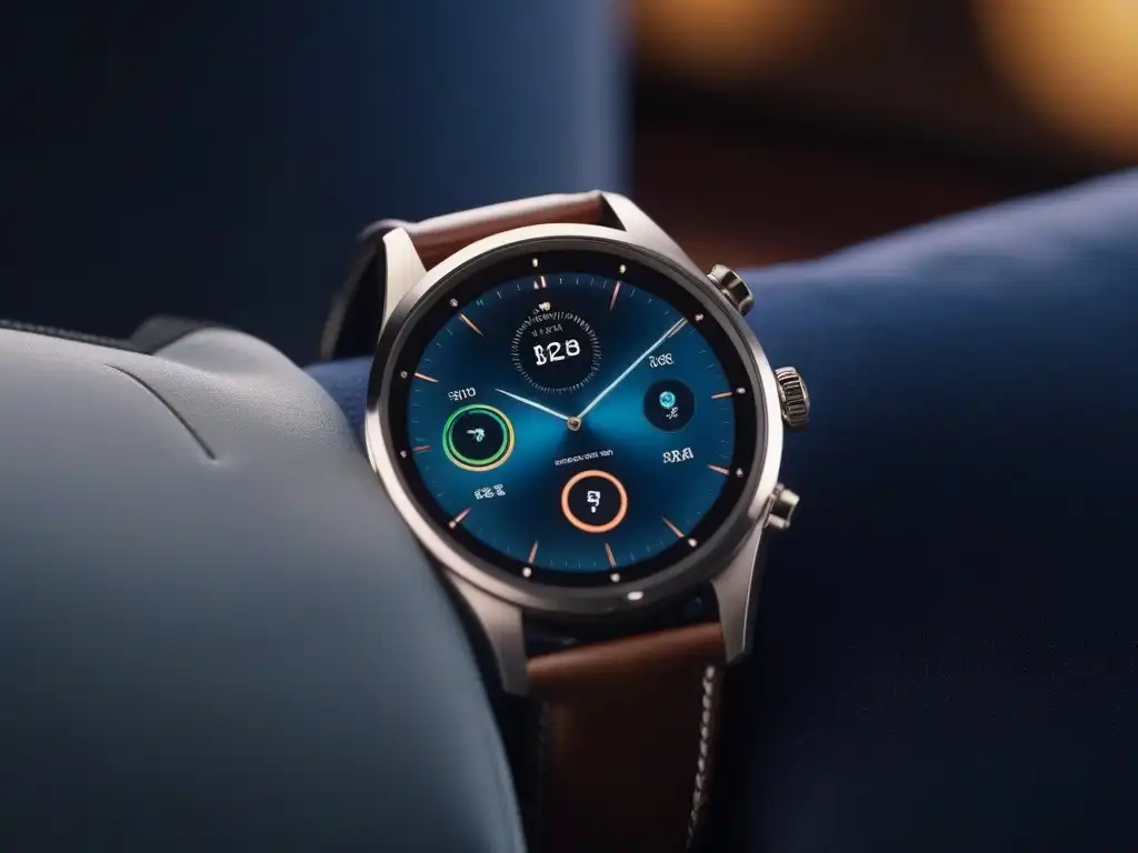 Reloj inteligente de lujo en elegante escenario Un reloj inteligente de lujo en un cojín de terciopelo bajo luz suave