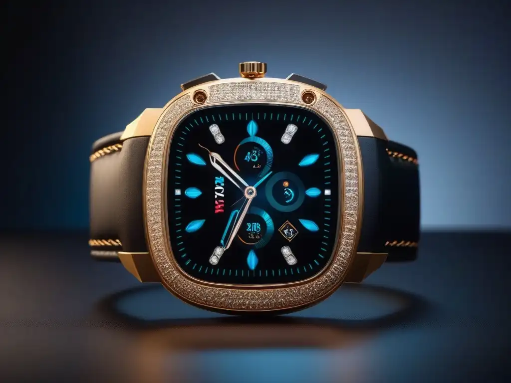 Smartwatch de lujo: diseño exclusivo en oro y diamantes Un reloj inteligente de lujo y moda con pantalla vibrante y diseño exclusivo