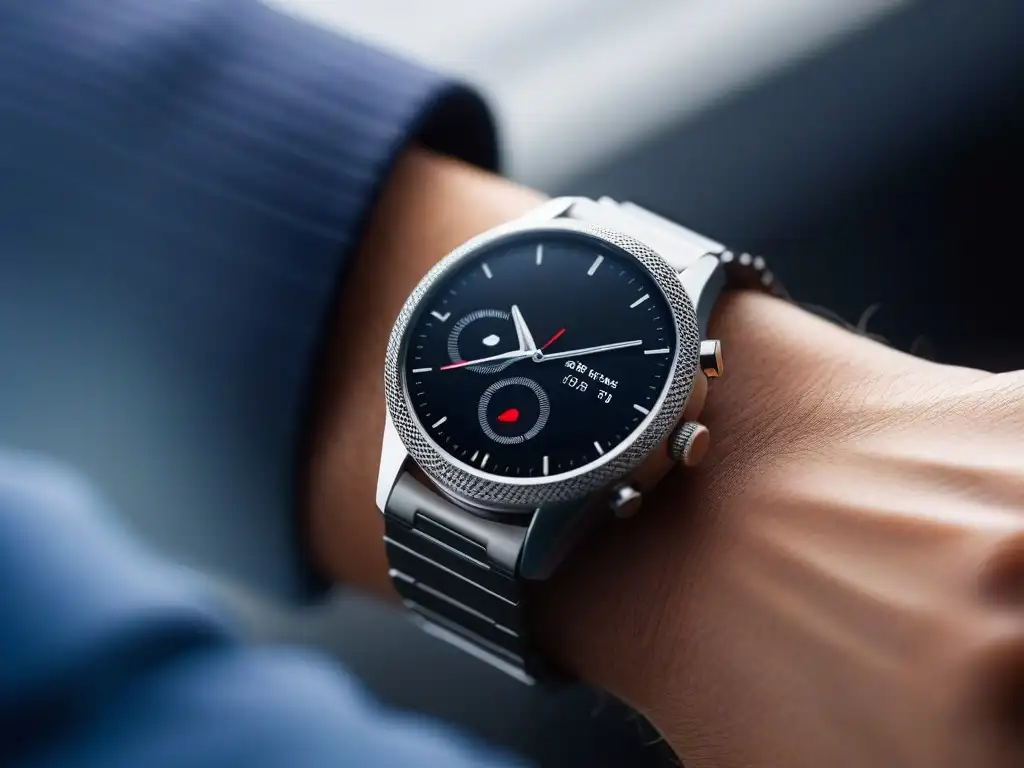 Smartwatch de lujo en entorno empresarial elegante Reloj inteligente premium integrado con atuendo empresarial, notificaciones discretas