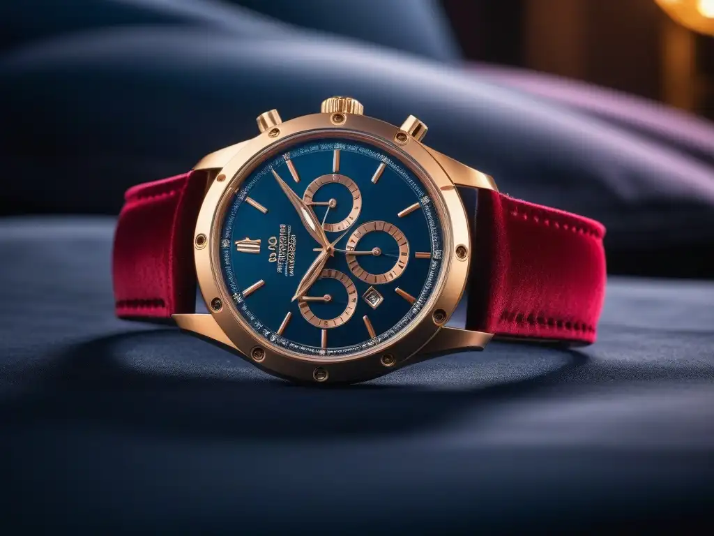 Reloj de lujo en terciopelo: elegancia y sofisticación en alta resolución Reloj de lujo en cojín de terciopelo, accesorio de alta gama para potenciar autoestima