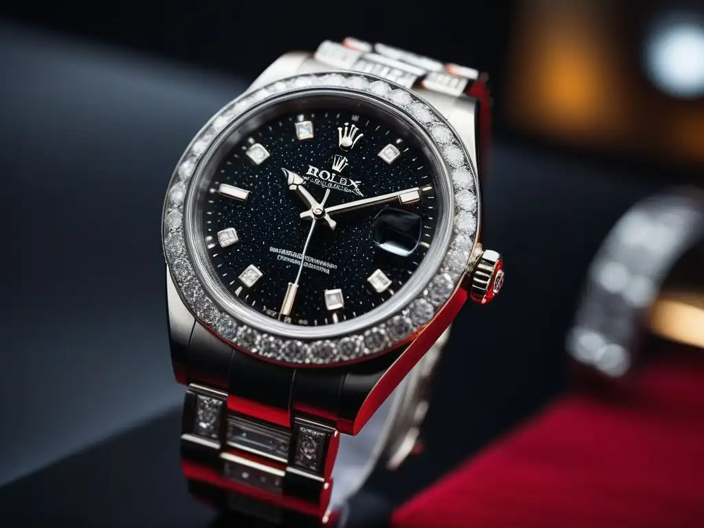 Reloj Rolex diamante: lujo en la alfombra roja Reluciente reloj Rolex con diamantes en alfombra roja