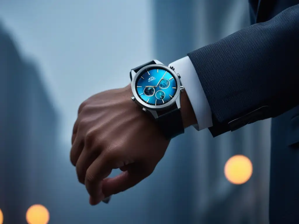 Reloj inteligente futurista en gala de lujo Reluciente smartwatch futurista en gala de alta gama adaptable