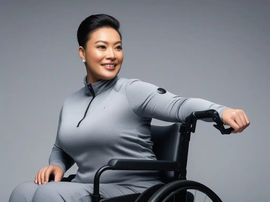 Ropa adaptada para personas con discapacidades: funcionalidad y estilo Una representación detallada de un grupo diverso con discapacidades usando ropa adaptable para discapacidad