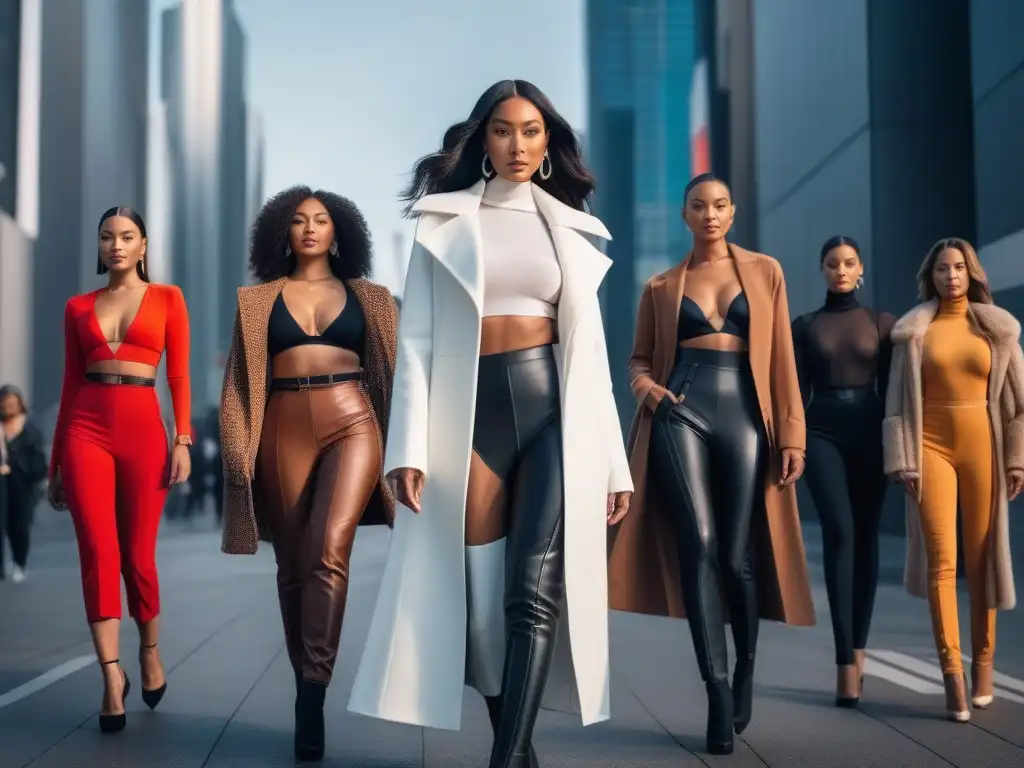 Moda inclusiva: diversidad y tecnología en una ciudad futurista Una representación de la moda inclusiva para todos cuerpos en un entorno futurista y diverso